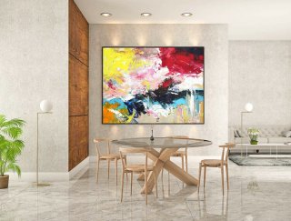 Original Abstract Canvas Art,Abstract Painting,Art On Canvas,Modern Abstract Art,Canvas Wall Art,Impasto Painting,YellowRed Pink Teal LaS405,large abstract wall art