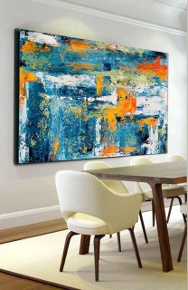 48x60 Canvas Art Blue Teal Extra Large Abstact Painting 100% handmade BBQ070