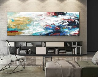 Large Abstract wall art,Original Abstract wall art,xl abstract painting,large canvas art,living room wallart,Large Panoramic Art,Blue XaS414,george livissianis