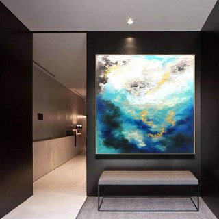 Contemporary Wall Art - Abstract Painting on Canvas, Original Oversize Painting, Extra Large Wall Art LaS364,blue modern art