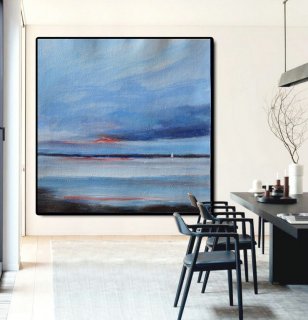 Large Abstract Painting Canvas Art, Landscape Painting On Canvas, Acrylic Painting Wall Art By Dao. Black White Blue Red.,restaurant interior decoration