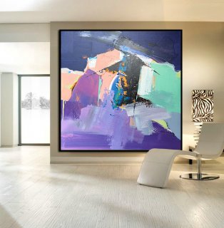 Hand Made Large Acrylic Painting On Canvas, Abstract Painting Canvas Art. Large Wall Art Canvas, Green Purple Orange, Blue, Black.,modern art impressionism
