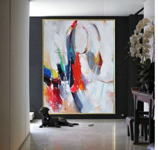 Handmade Extra Large Contemporary Painting, Huge Abstract Canvas Art, Painted by Leo. Grey, blue, orange, green, red.,oversized canvas paintings