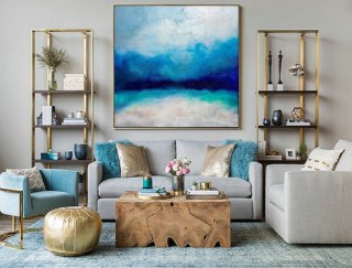 Large Ocean Canvas Oil Painting, Original Turquoise Sea And Blue Sky Landscape Painting, Sky Landscape Oil Painting, Large Wall Sea Painting,living interior design