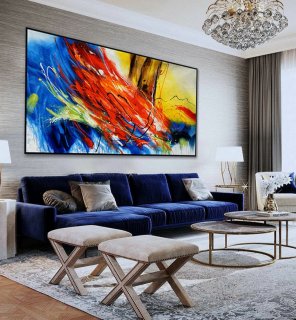 Large Abstract Wall Art Hand painted Acrylic Texture Abstract Oversize Painting on Canvas 40x80" Panoramic Wide Slim Artwork,grey abstract painting