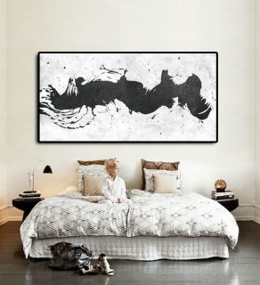 Original Art Large Painting On Canvas, Minimalist Painting Black And White, Extra Large Canvas Art, Horizontal. 72"x36".,gold leaf abstract painting