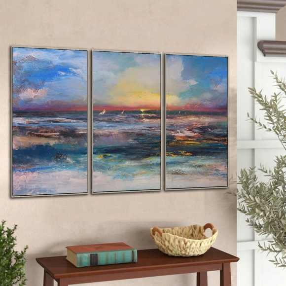 Marine Landscape Painting, Large Sky Landscape Painting, Large Wall Sky Abstract Painting, Original Sea Landscape Painting,Living Room Art,large grey wall art