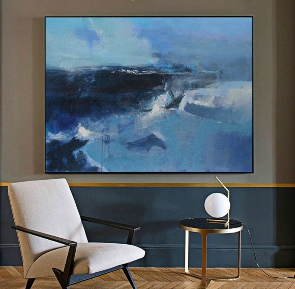 Original Deep Blue Sea Abstract Painting,Large Wall Canvas Painting, Large Abstract Painting,Large Abstract Art, Abstract Painting on Canvas,modern bedroom wall art