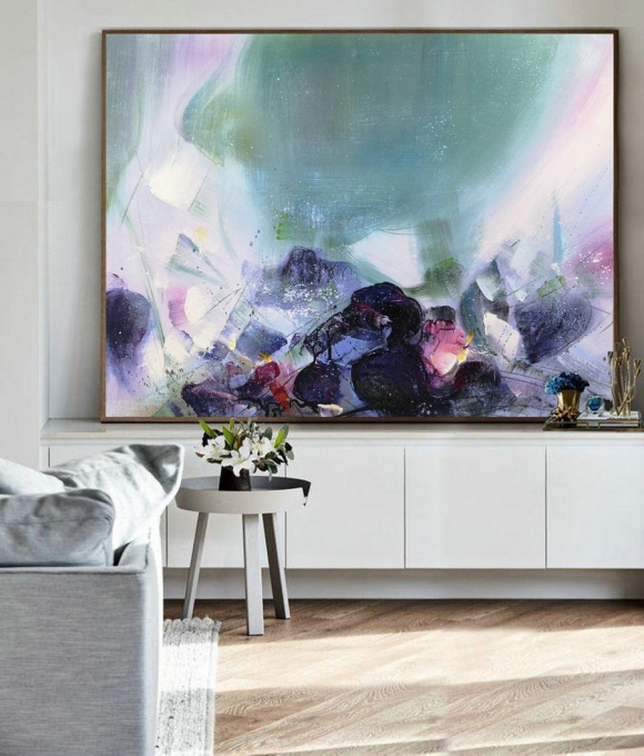 Original Landscape Abstract Painting,Green Abstract Art,Purple Abstract Oil Painting,Abstract Oil Painting,Large Wall Art Abstract Painting,semi abstract painting