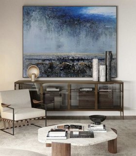 Original Sky Landscape Abstract Painting,Blue Abstract Art,Grey Abstract Painting,Abstract Oil Painting,Large Wall Art Sea Abstract Painting,modern art oil painting