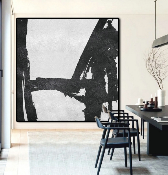 Original Artwork Extra Large Abstract Painting, Acrylic Painting Canvas Art Black And White Minimalst Painting,large framed abstract wall art