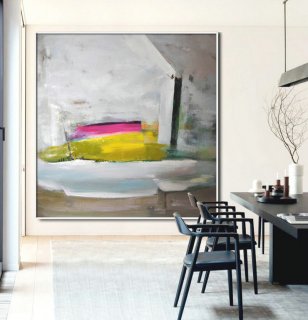 Abstract Painting Large Canvas Art, Contemporary Art Acrylic Painting, Hand Painted Abstract Art, yellow green, gray,modern spanish art