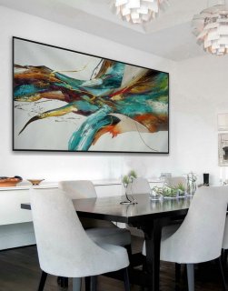 Large Colorful Panoramic Horizontal Abstract Wall Art Modern Contemporary Artwork Acrylic Painting On Canvas Long Slim Oversize 72",happy abstract art