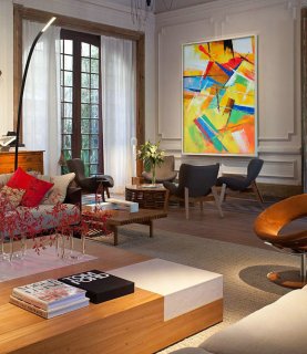 Palette Knife Painting, Huge Abstract Canvas Art, Original Artwork by Leo. yellow, blue, red, brown, pink, etc.,study room interior