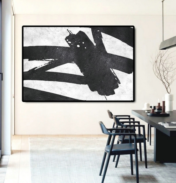 Hand Painted Extra Large Abstract Painting, Horizontal Acrylic Painting Large Wall Art. Black White Painting Original Art,blue abstract canvas