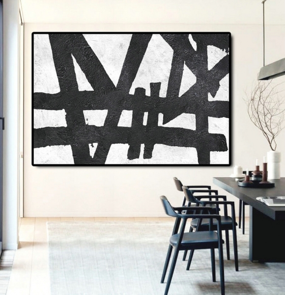 Hand Painted Extra Large Abstract Painting, Horizontal Acrylic Painting Large Wall Art. Black White Painting Original Art,600 sq ft house interior design