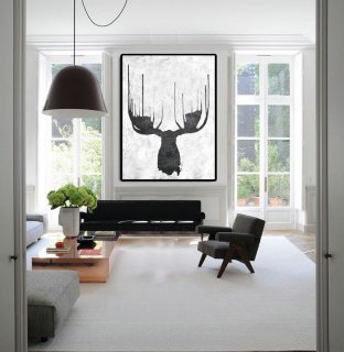 Extra Large Abstract Painting On Canvas, Textured Painting Canvas Art, Black And White Reindeer Original Art Handmade.,abstract paper art