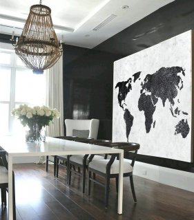 Large Abstract Painting, Hand Made Painting Minimalist Art, Horizontal Abstract Art On Canvas, Modern Art. Black And White Map.,best modern painters