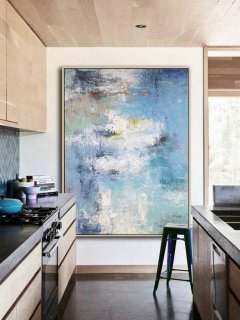 Acrylic Abstract Paintings On Canvas, Large Texture Abstract Painting, Abstract Painting, Blue White Abstract Art, Large Living Room Art,indoor house design