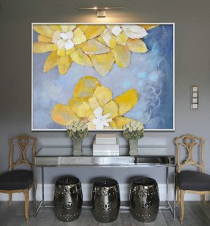 Large Painting, Original Art, Large Canvas Art. Contemporary Art, Modern Art Abstract Painting. Yellow, blue - By Biao.,large watercolor canvas
