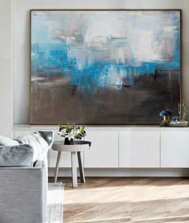 Large Oil Painting, Blue Abstract Painting, Gray Painting, Black White Abstract Painting, Original Canvas Painting,Contemporary Art Abstract,contemporary abstract