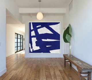 Hand Made Blue White Painting, Minimalist Abstract Art Canvas Art, Large Wall Art Home Decor, Acrylic Painting On Canvas,large artwork paintings