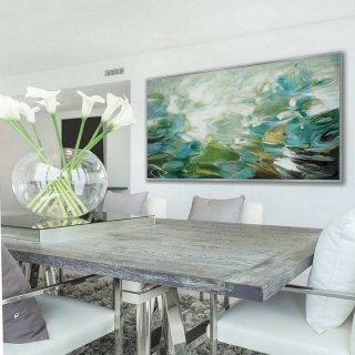 Soft Tone Colors Modern Contemporary Art Work Large Panoramic Horizontal Wall Abstract Oil Painting On Canvas 36 x 72" / 90x180cm,abstract lotus flower