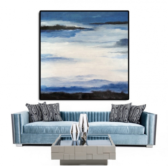 Original Art Extra Large Abstract Painting on Canvas, Landscape Painting Canvas Art By Dao. Blue White Black.,modern contemporary paintings