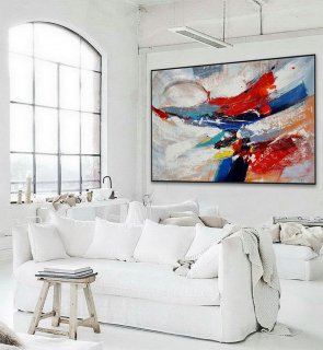 Extra Large Colorful Horizontal Modern Contemporary Abstract wall Art Palette Knife Thick Strong Color Acrylic Painting Artwork,big abstract painting