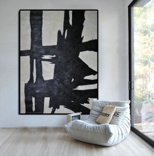 Hand Painted Extra Large Abstract Painting, Horizontal Acrylic Painting Large Wall Art. Black White Painting Original Art,abstract fox art