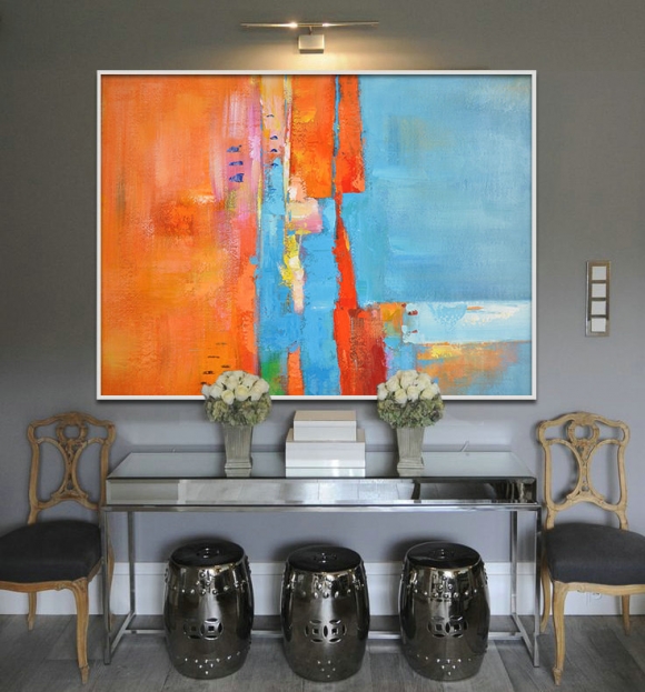 Large Painting, Original Art, Large Canvas Art. Contemporary Art, Modern Art Abstract Painting. Orange blue - By Biao,oversized modern wall art