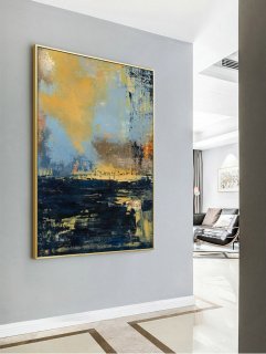 Original Deep Blue Abstract Art,Large Abstract Oil Painting,Minimalist Abstract Painting,Large Wall Canvas Painting,Living Room Art Painting,retro abstract art