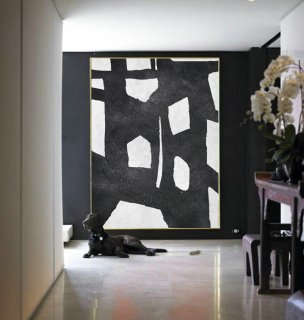 Abstract Painting Large Canvas Art, Handmade Black White Geometric Art, Acrylic Minimalist Painting.,abstract mosaic art