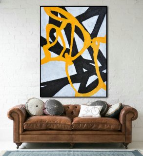 Original Painting Large Abstract Art, Hand Painted Aclylic Painting On Canvas Minimalist Art, Black White Yellow.,abstract flower artists