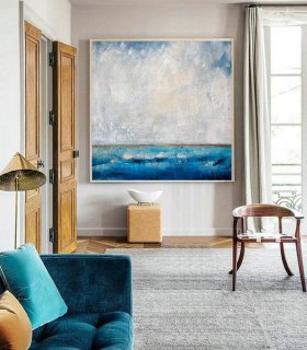 Living Room Art,Large Wall Art Abstract Painting,Ocean Painting,Large Sky And Sea Painting,Sea Blue Level Oil Painting,Ocean Canvas Painting,famous abstract art paintings