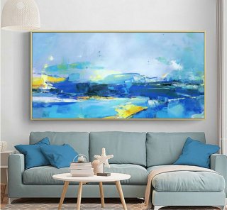 Deep Blue Abstract Painting Yellow Abstract Painting,Original Abstract Art Painting,Abstract Painting on Canvas,Large Wall Canvas Painting,abstract winter paintings