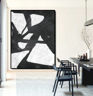 Extra Large Acrylic Painting On Canvas, Minimalist Painting Canvas Art, Black And White Geometrical Painting, HAND PAINTED Original Art.,wolf abstract art