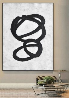 Large Abstract Art, Handmade Painting Minimalist Art, Abstract Painting On Canvas, Twisted Circles. Black White.,popular modern art