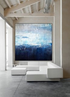 Original Deep Blue Sea Abstract Art Sky Landscape Painting,Sea Level Abstract Oil Painting,Abstract Art Oil Painting,Large Wall Sea Painting,4 piece abstract wall art