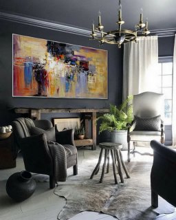 Large Abstract Wall Art Hand painted Acrylic Palette Knife Abstract Oversize Painting on Canvas 40x80" Panoramic Wide Slim Artwork,elephant abstract painting
