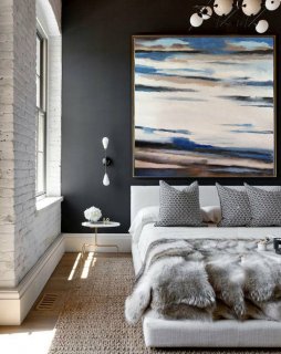 Original Art Extra Large Abstract Painting on Canvas, Landscape Painting Canvas Art, Blue White Brown Black - By Dao,modern baroque art