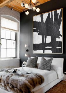 Original Art Large Abstract Painting, Acrylic Painting Canvas Art, Black And White Minimalist Painting.,large wood canvas