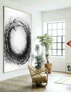 Large Abstract Art, Hand Made Acrylic Painting Minimalist Art, Abstract Painting On Canvas, Modern Art Circle. Black White,bold abstract art