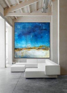 Original Blue Sky Abstract Painting,Sea Level Abstract Oil Painting,Abstract Art,Large Wall White Abstract Art Painting,Sea Oil Painting,large black and white abstract art