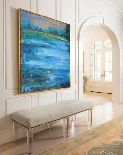 Large Abstract Landscape Oil Painting, Canvas Art. Handmade by Jackson, blue, yellow, brown, green, light pink, etc.,abstract drip painting