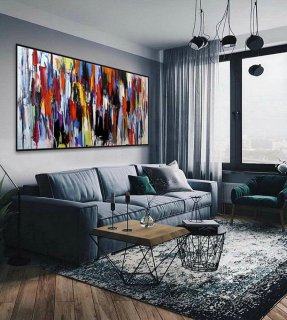 Colorful Thick Oil Abstract Super Extra Large Oversize Panoramic Canvas Modern wall Art Hand Made Bright Color Original Oil painting,abstract sea art