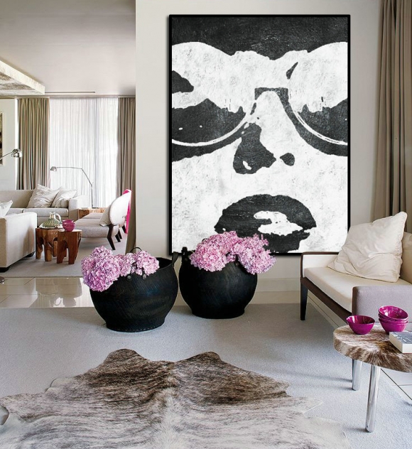 Large Abstract Art, Hand Painted Oil Painting Minimalist Art, Abstract Painting On Canvas, Modern Art. Black White.,large floral canvas