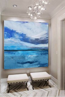 Large Original Sea Level Blue Oil Painting,Large Wall Art Light Blue Sky Oil Painting,Sky Landscape painting,Large Ocean Canvas Oil Painting,kitchen arch designs inside home