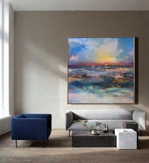 Original Sea Level Landscape Painting,Large Wall Sky Sea Painting,Sea Level Painting Of Large Sunrise Landscape,Sea Landscape Painting,tate modern tate britain