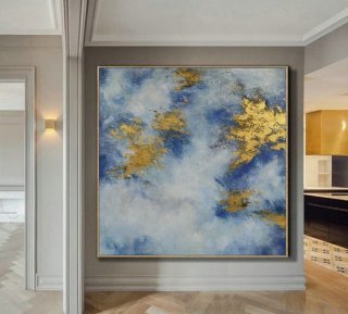 Original Abstract Canvas Wall Art Office Decor, Cloud Abstract Painting, Large White Gold Abstract Art Oil Painting On Canvas, Gold Painting,frida kahlo modern art
